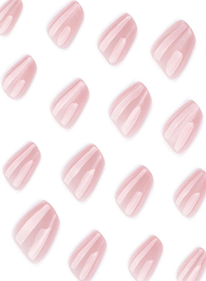 Foccna Short Press on Nails Square Fake Nails Nude Glossy, Salon Quality Artificial Nails 24pcs - Image 3